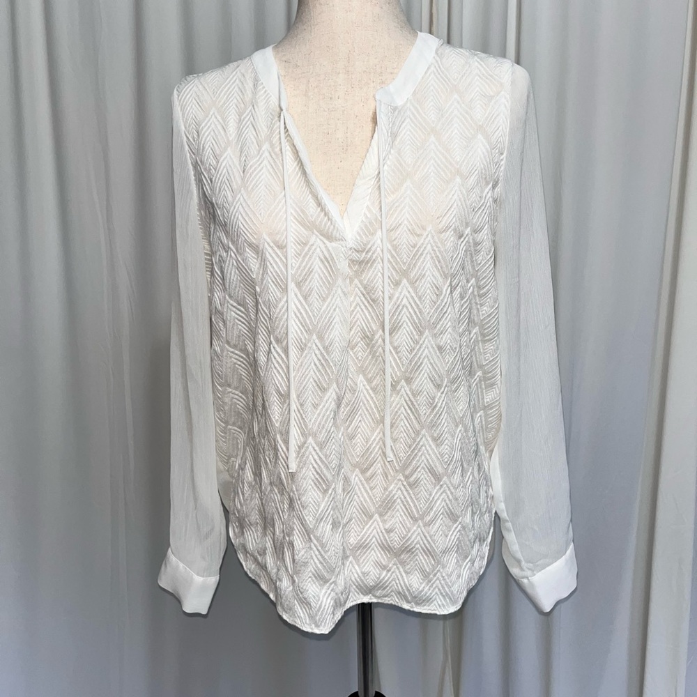 Banana Republic‎ Ivory Embroidered Sheer Blouse Size S